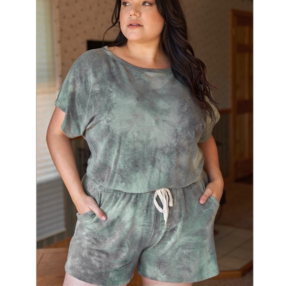 Gilli Pants - GILLI Plus Size Chic Olive Tie-Dyed Romper